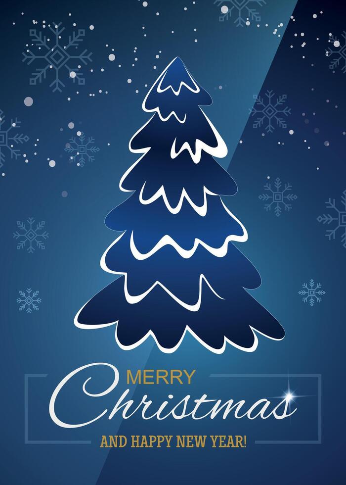 Blue Christmas tree with snowflakes vector