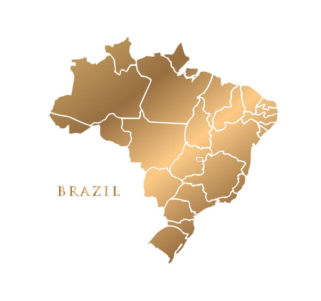 illustration of Brazil country map, gold tone. vector