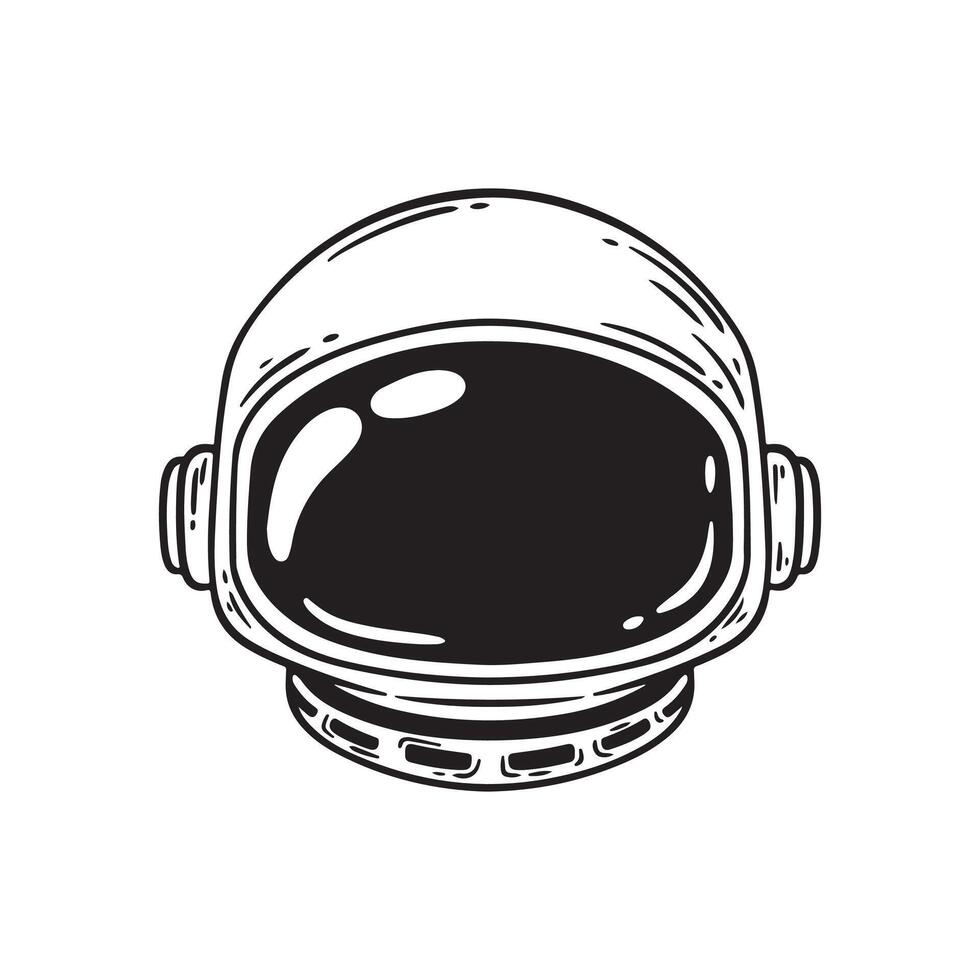 Astronaut helmet. Black and white illustration isolated on white background. vector