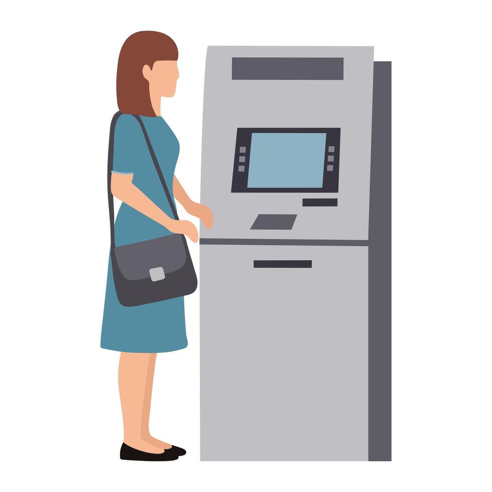 Illustration of Woman Using an ATM Machine vector