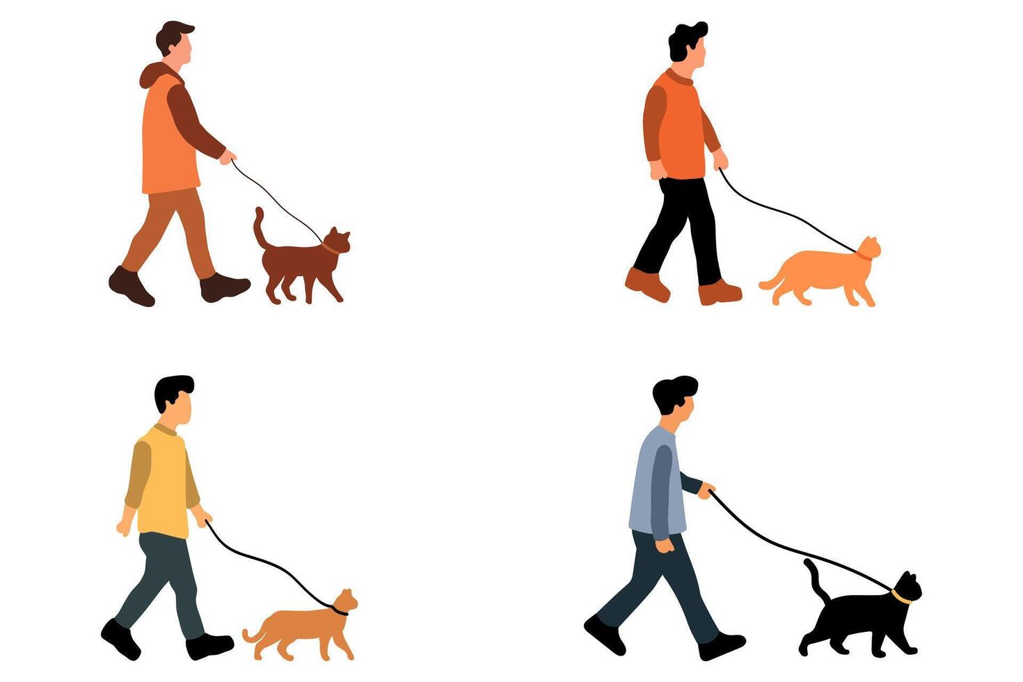 Man Walking with His Cat Set Design vector