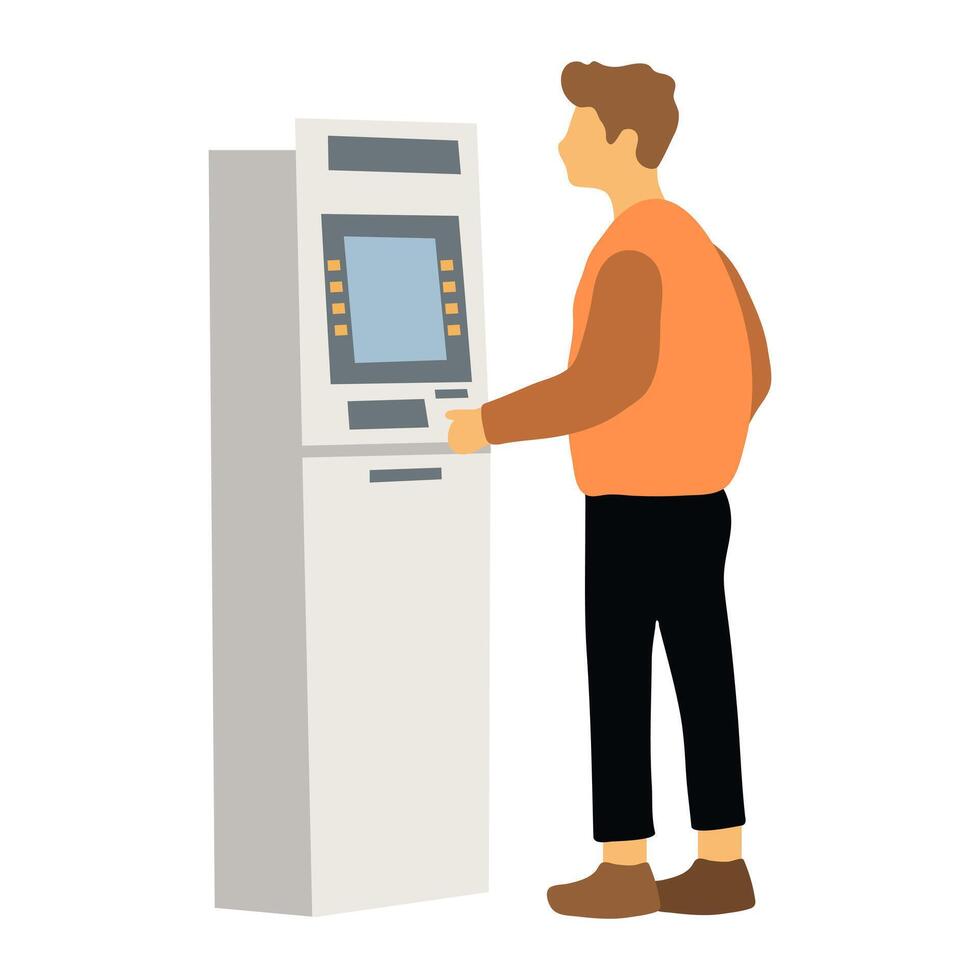 Man Using ATM Illustration. Finance Flat Design vector