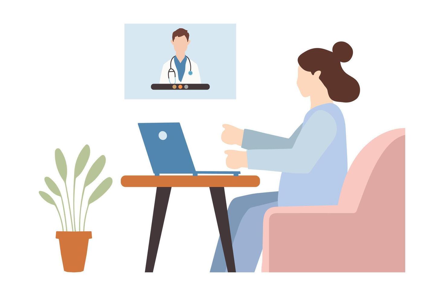 Illustration of a Female Having a Consultation with a Medical Professional at Home vector