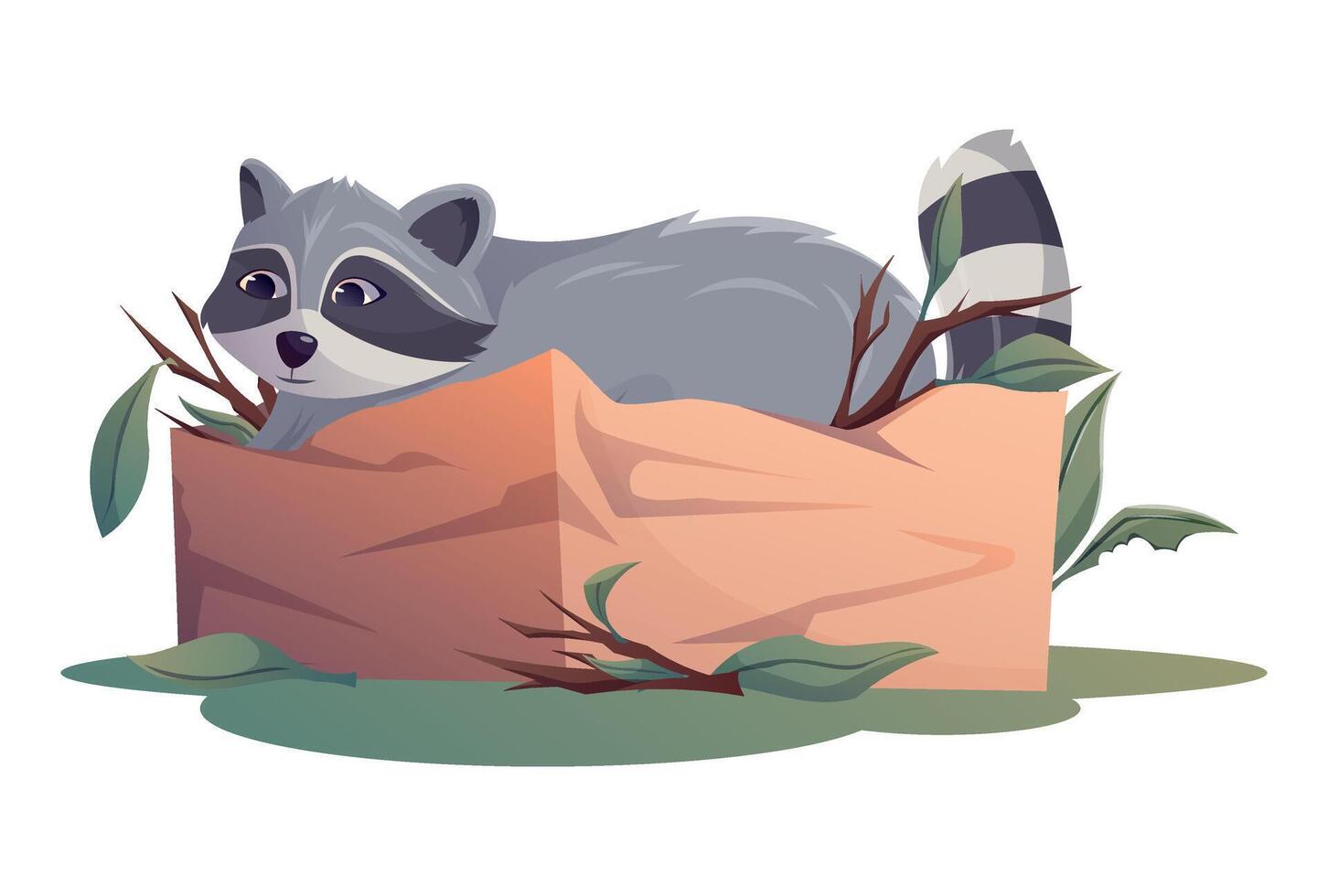 Cartoon raccoon sitting in a box vector
