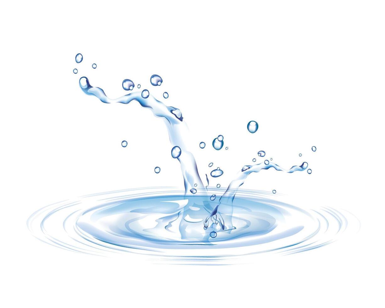 Clean Water Splash with Droplets on White Background vector