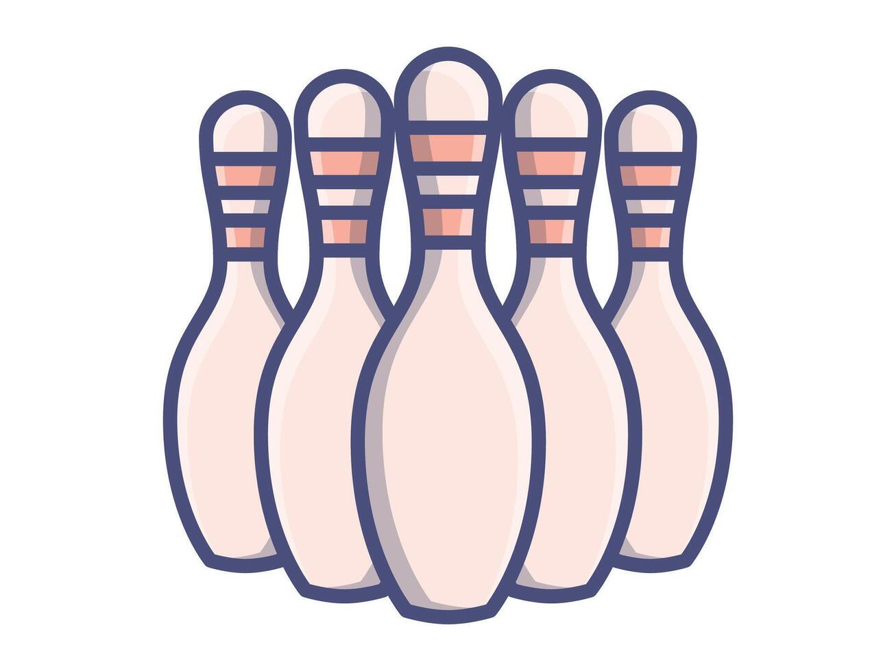 illustration of five bowling pins arranged in a triangular formation. Flat isolated design for sports icons, leisure graphics, games, and recreational activity visuals. vector