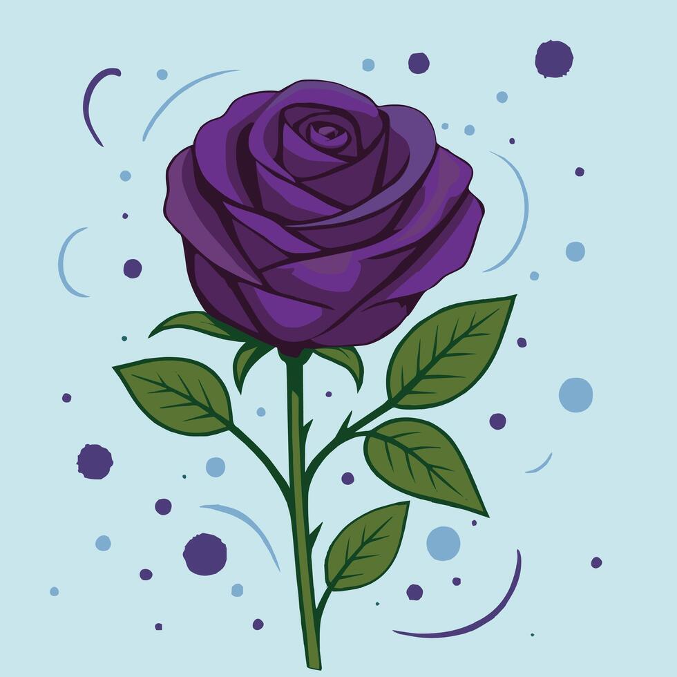 Purple single rose with stem and leafs vector