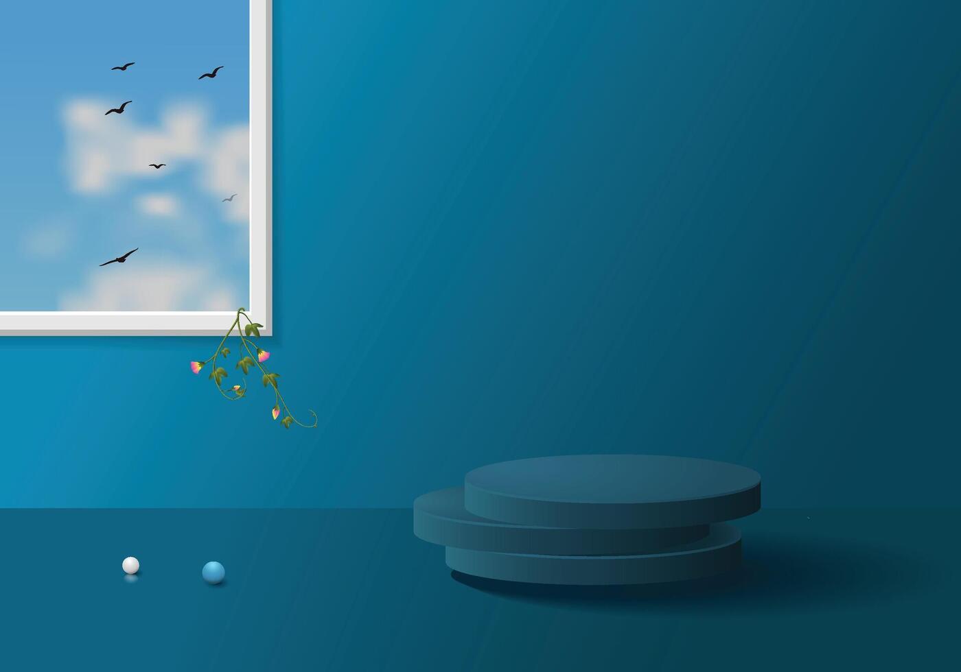 Minimalist blue interior with a window vector