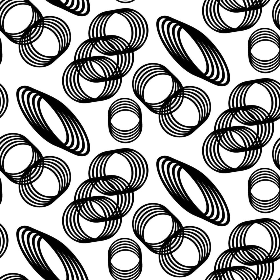 Pattern curved geometric shapes of repeating stripes, hand-drawn with a clear line. Circle, oval. Repeating shapes in a seamless texture. Multi-layered lines of geometric shapes vector
