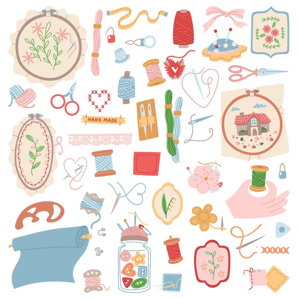 Sewing supplies and crafting tools illustration vector