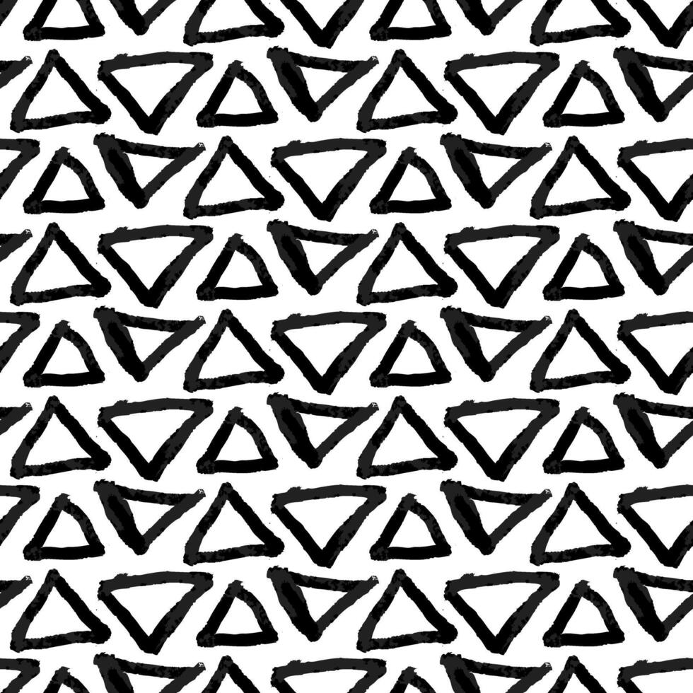 Abstract pattern with triangles of different directions. Wet brush with clear and blurred colors. Monochrome artistic. Repetitive pattern hand-drawn effects. Seamless texture of poor printing, grunge vector