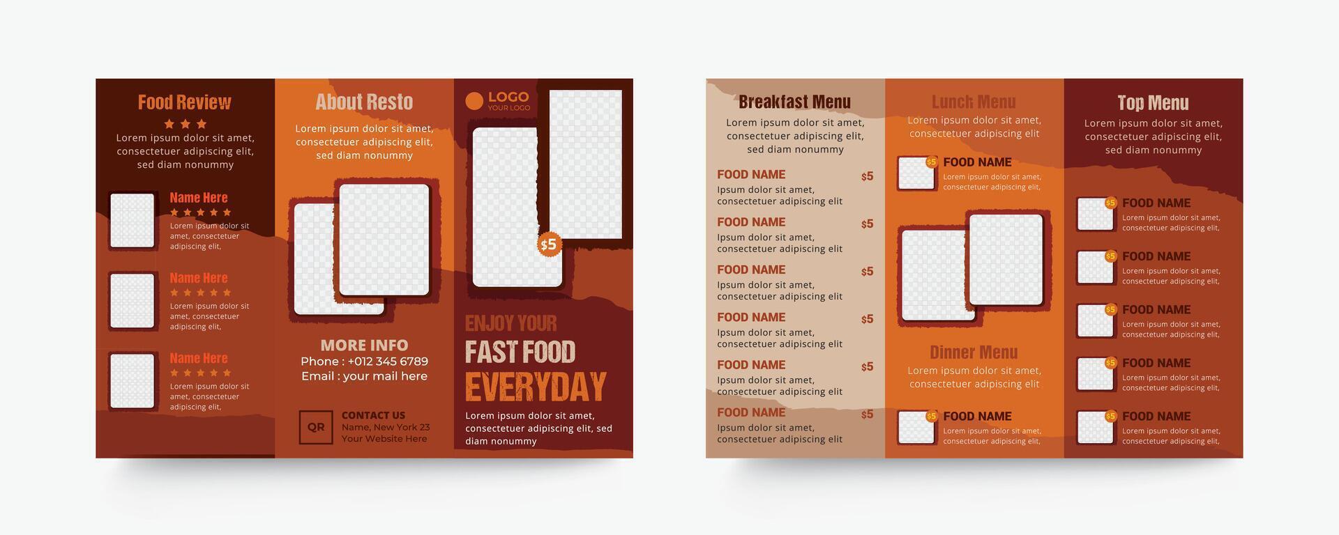 Fast food restaurant trifold brochure design template vector