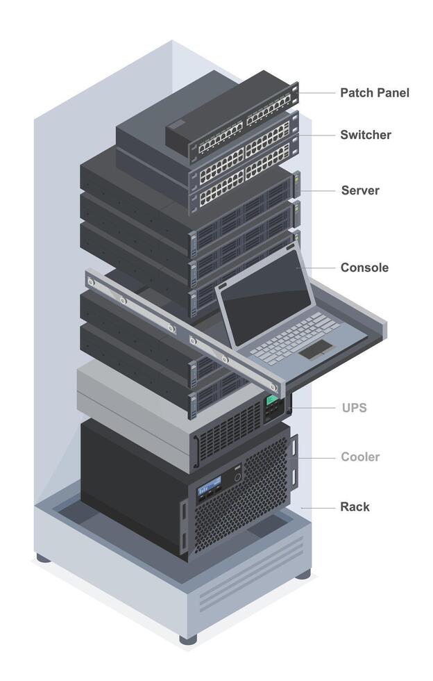 Server rack with networking equipment illustration vector