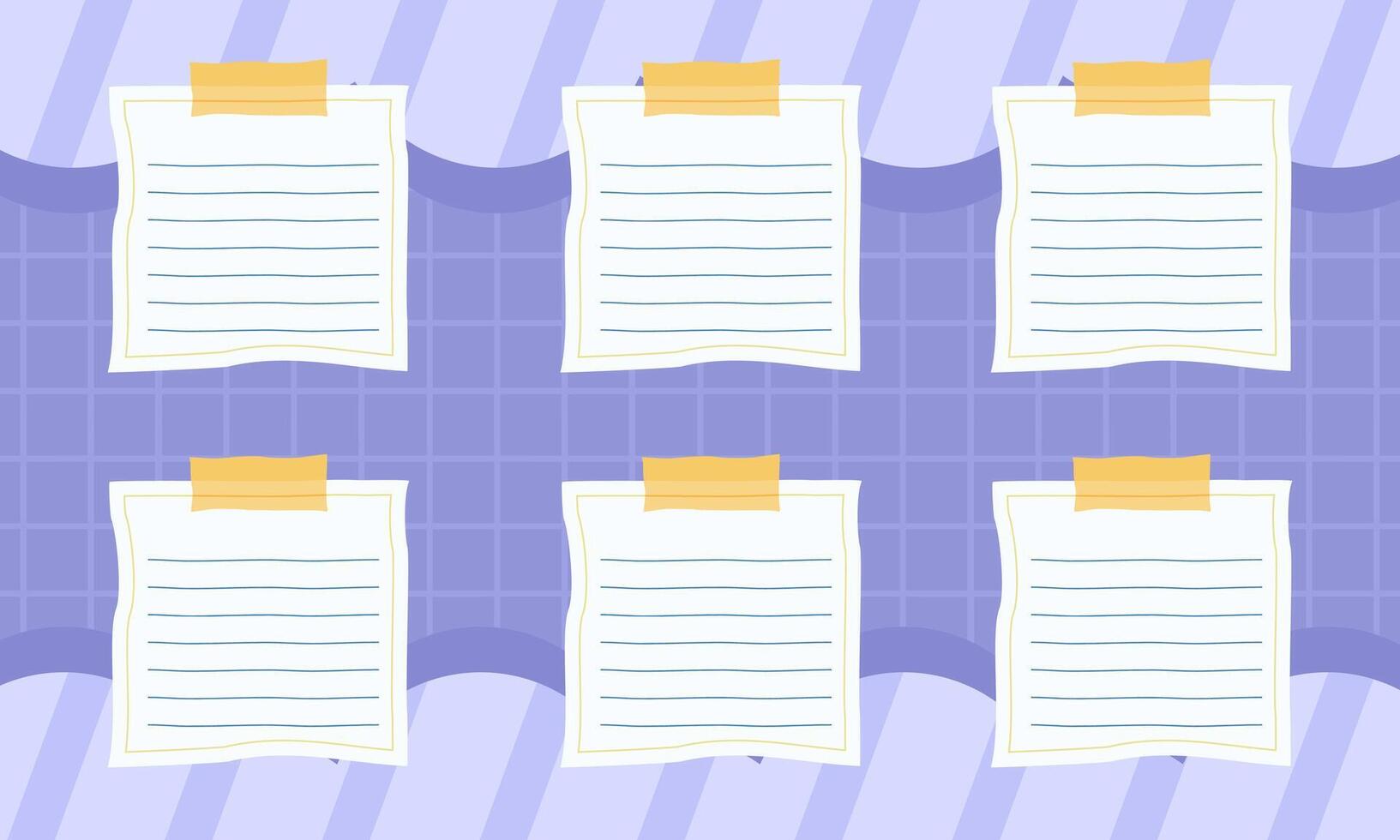 Organized Digital Lined Notes Adhered with Yellow Tape on a Wavy Grid Background for Productivity vector