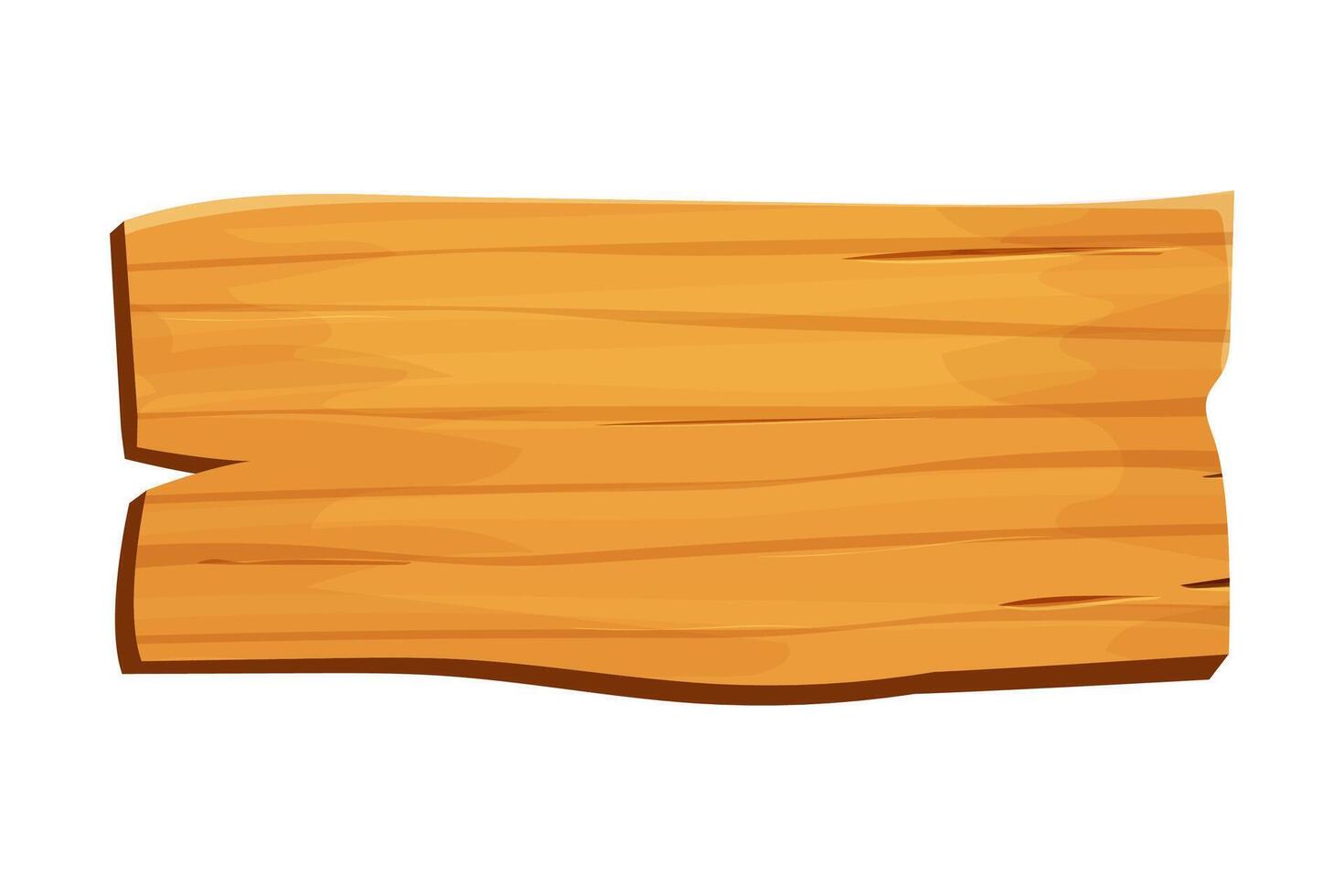 Wood sign, banner, wooden empty plank in cartoon style isolated on white background. Game assets, ui element. Textured material, frame for massage, decoration. vector
