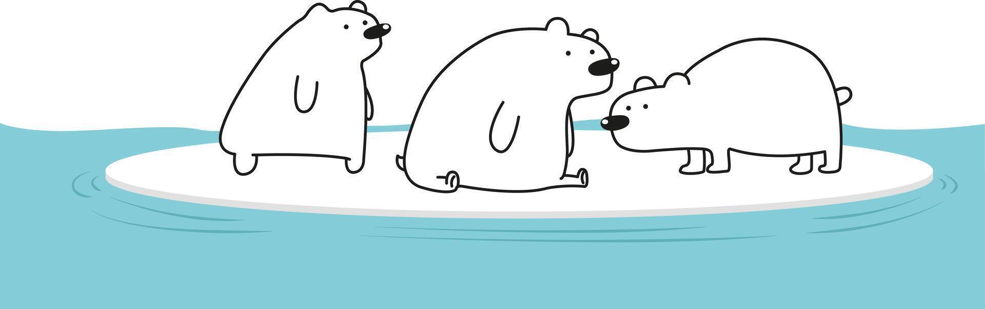Three polar bears are standing on an ice floe vector
