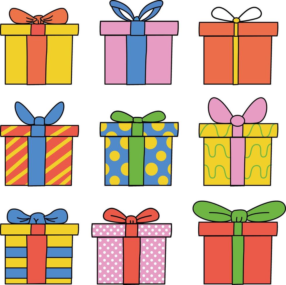 Colorful gift boxes with decorative bows vector