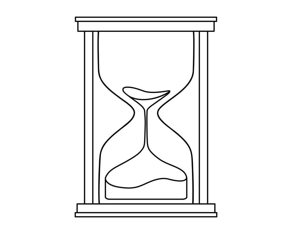 Hand drawn cute outline illustration of hourglass or sandglass running out of sand. Flat time measurement device line art doodle. Time management icon. Event deadline or countdown. Isolated. vector