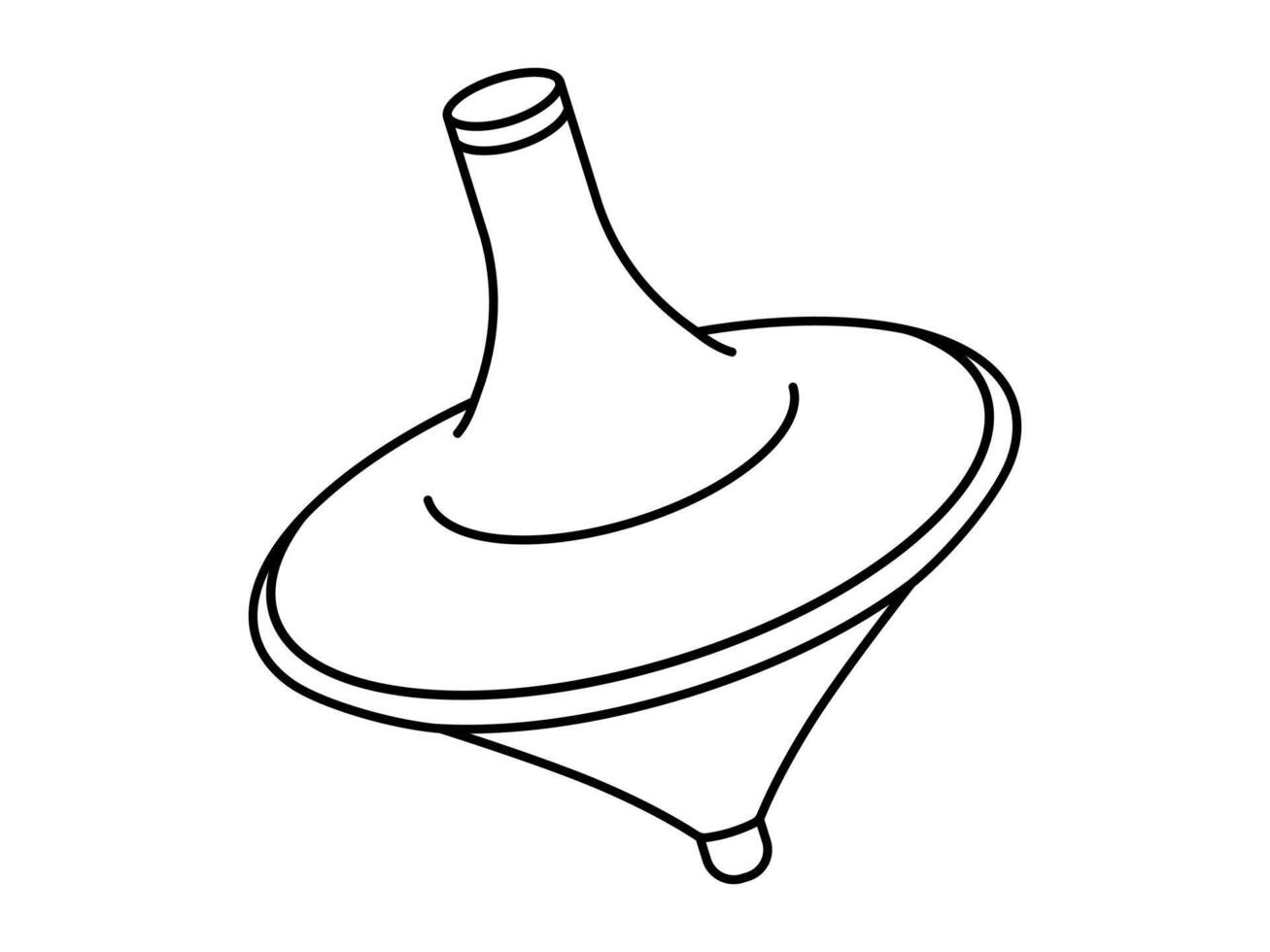 Hand drawn cute outline illustration of spinning top. Flat kids spin toy line art doodle. Rotate whirligig childhood peg-top. Leisure game icon or sticker. Stability and balance. Isolated. vector