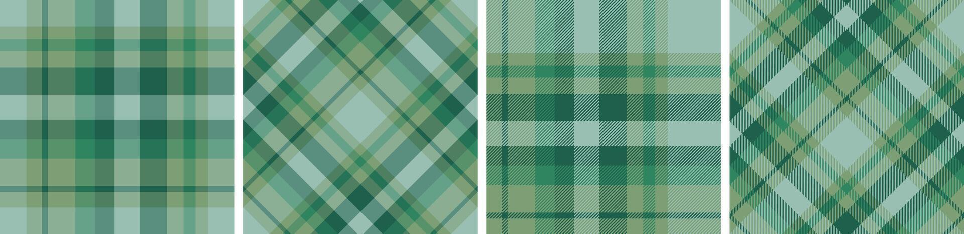 A set of four green and white plaid patterns vector