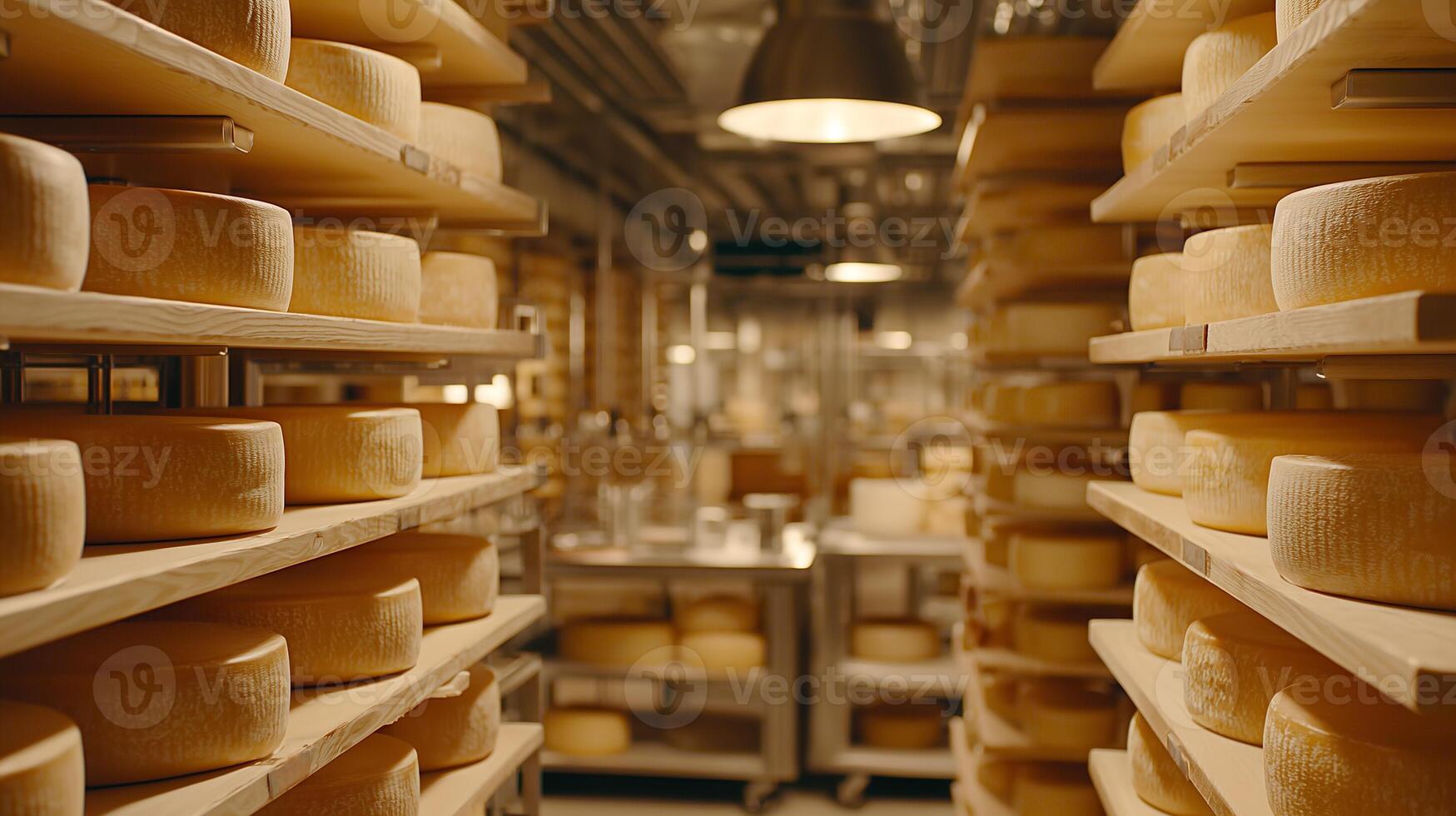 Cheese wheels stored in aging facility photo