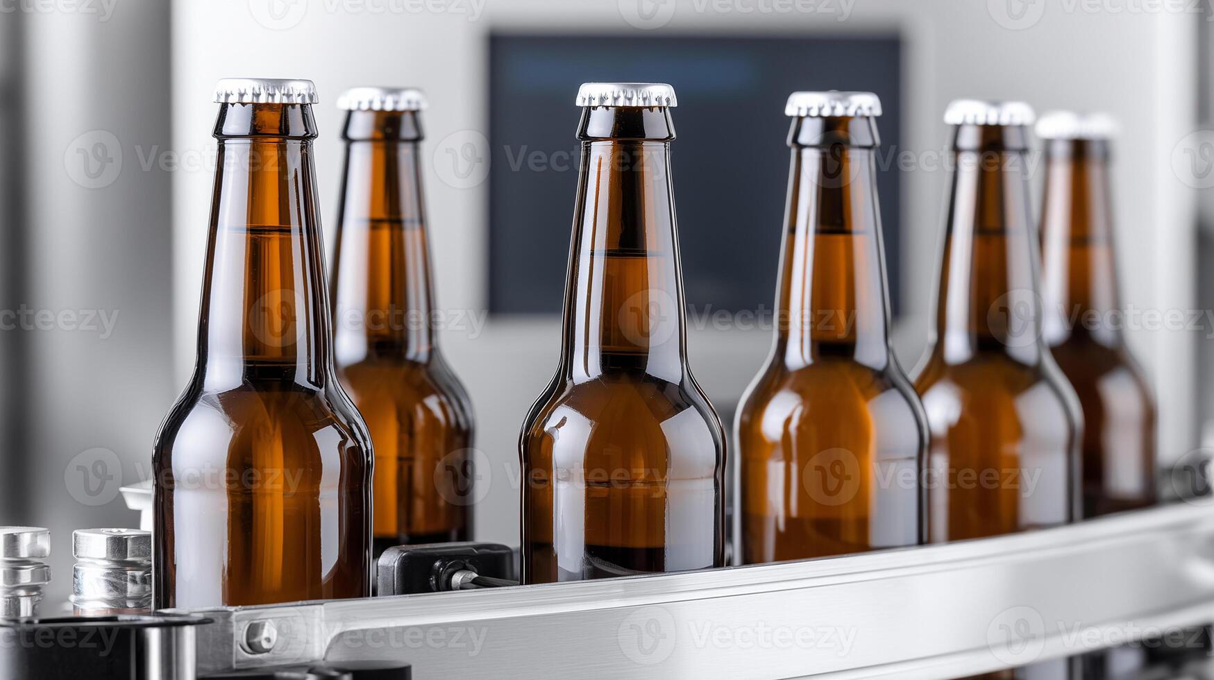 Bottles on a brewery conveyor belt photo