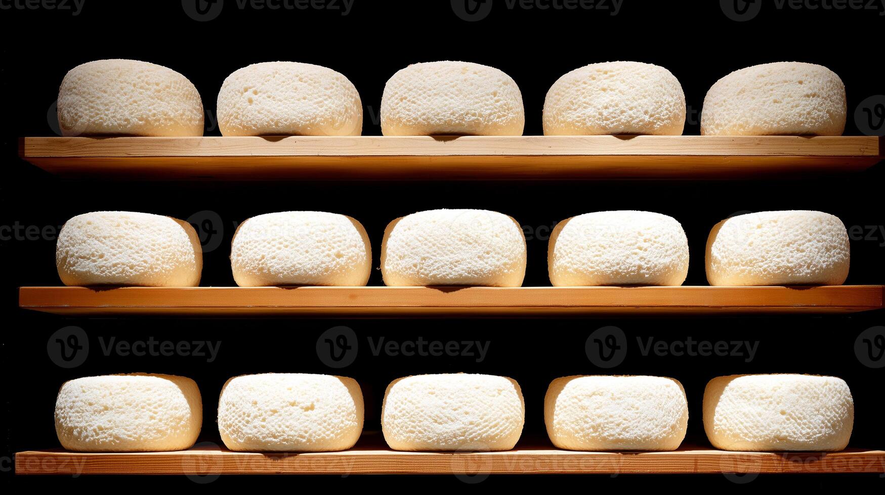 Fresh cheese on wooden shelves photo