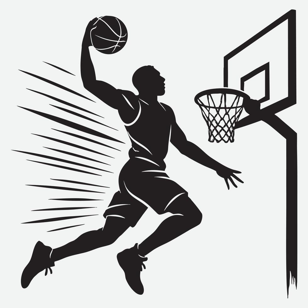 Basketball player dunking with motion lines slam dunk vector