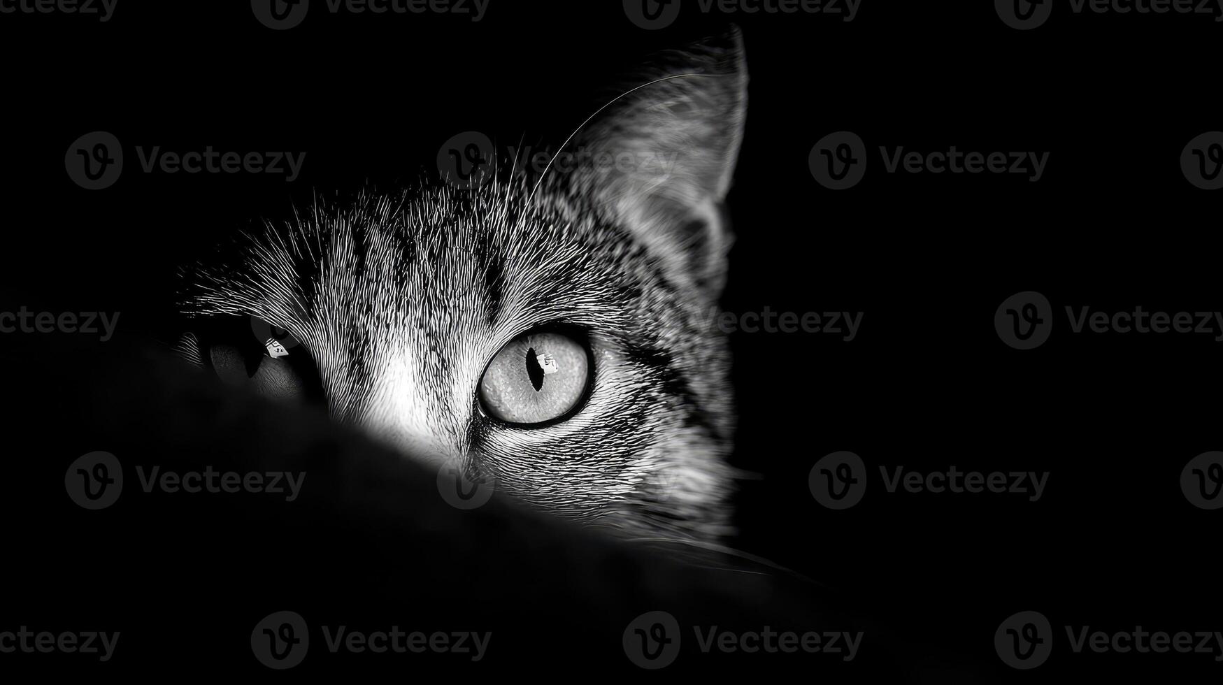 Captivating Close-Up of Cat Eyes in Artistic Black and White Contrast with Mysterious Shadows and Intriguing Focus photo
