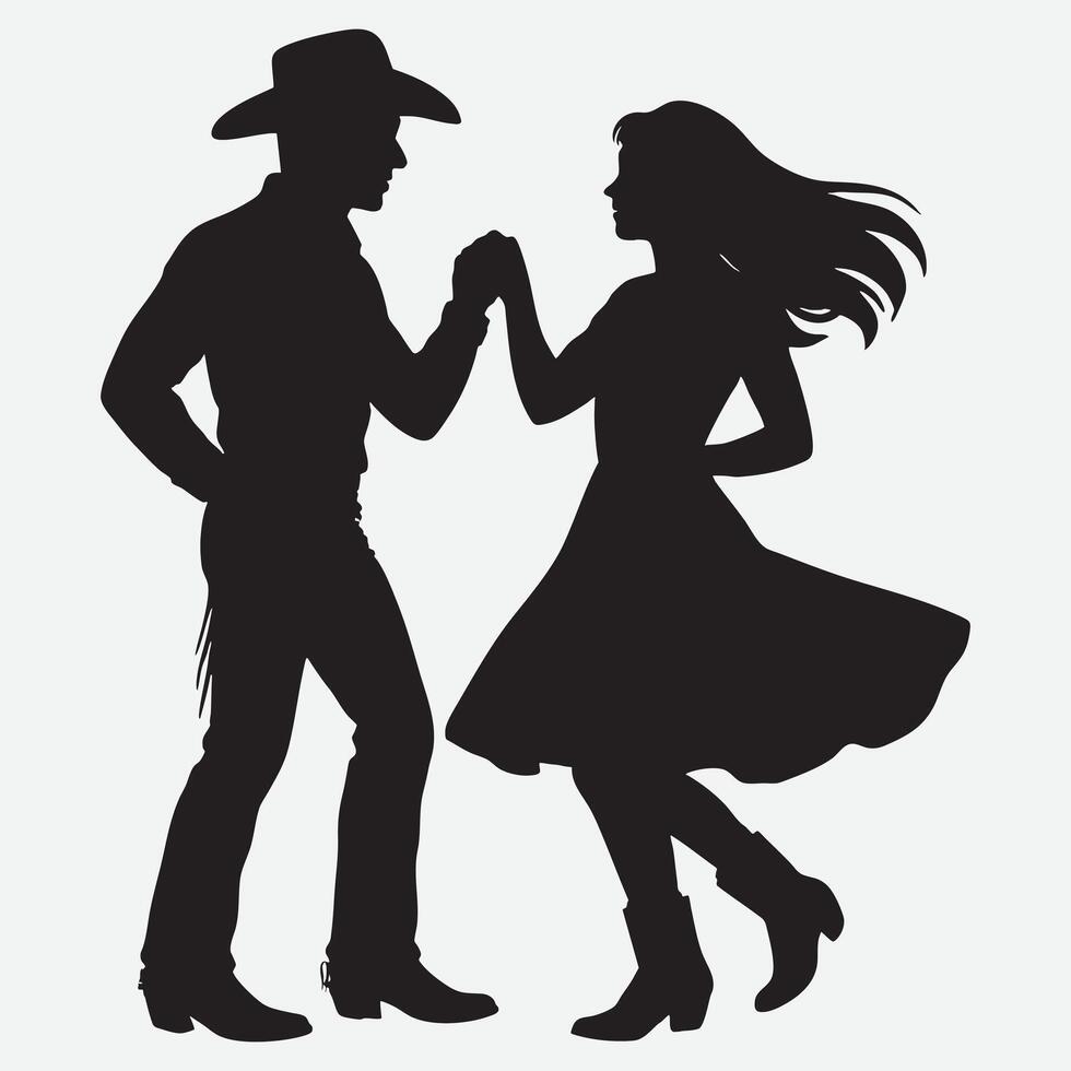 Cowboy and Cowgirl Dancing Silhouette country vector
