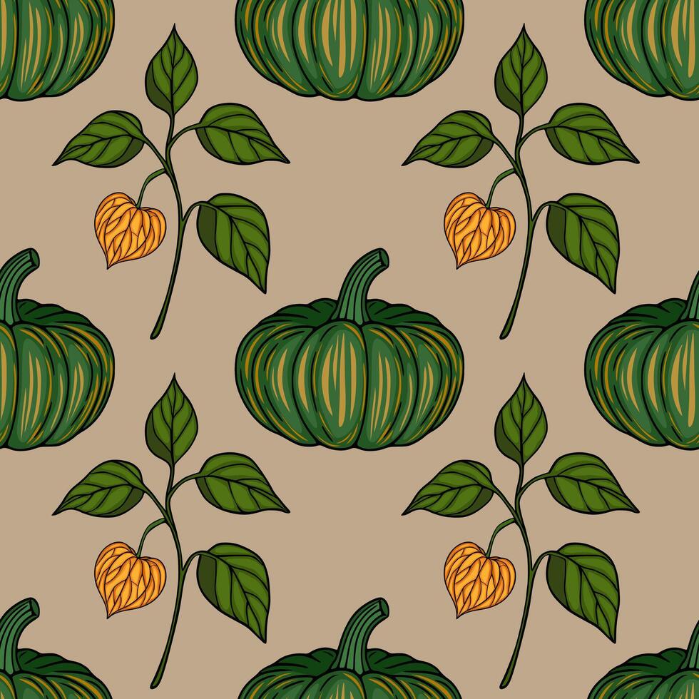 Pumpkin and leaf pattern design vector