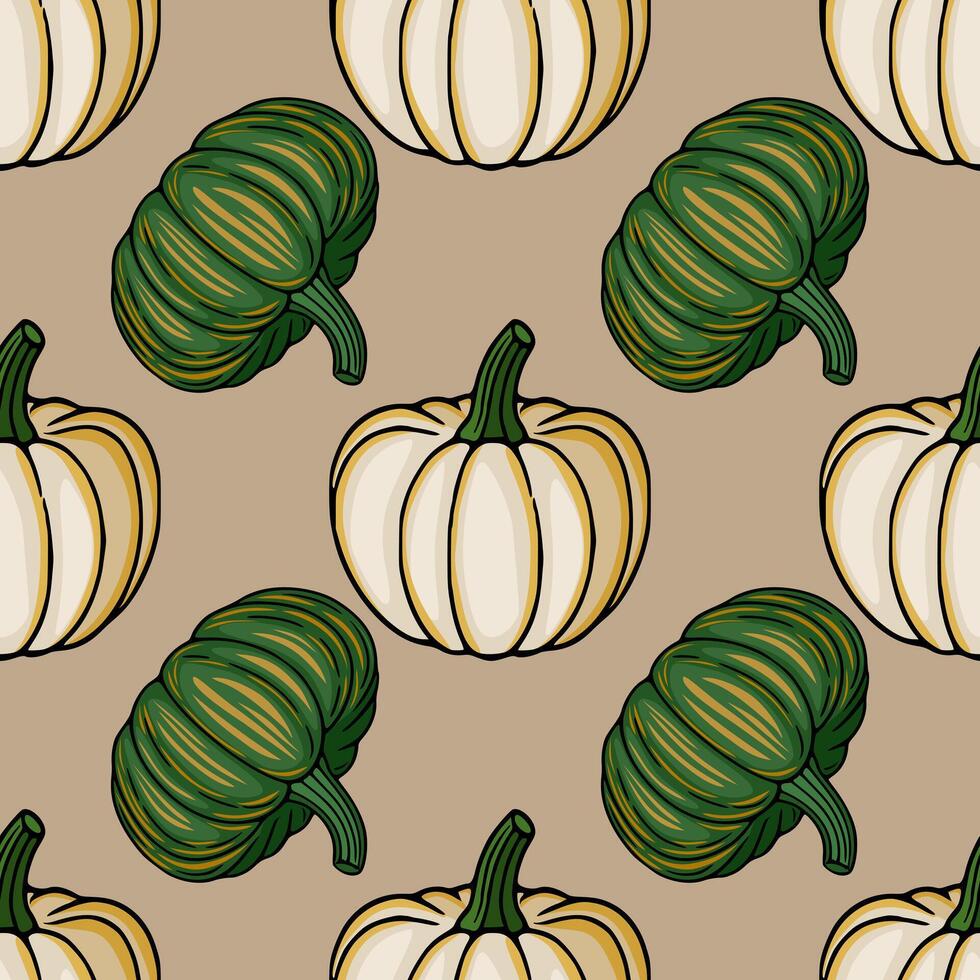 Colorful pumpkins pattern on neutral background vector
