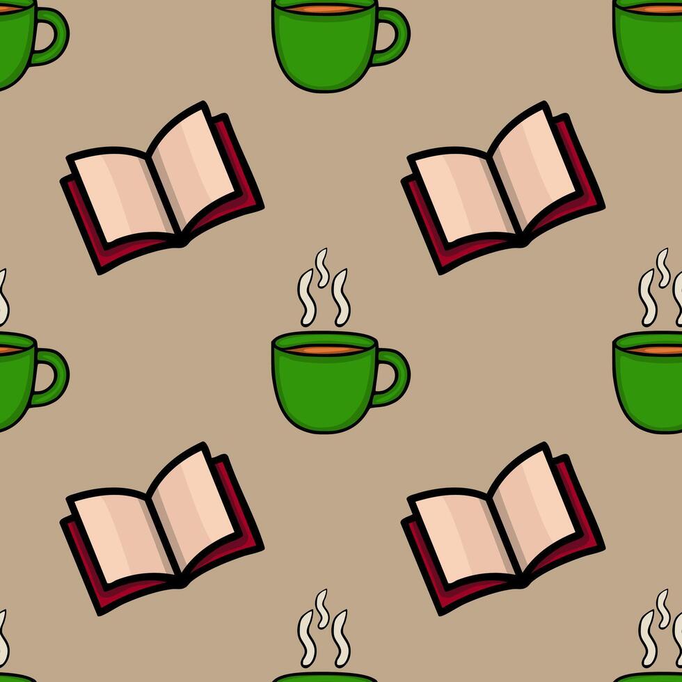 Coffee and book pattern vector
