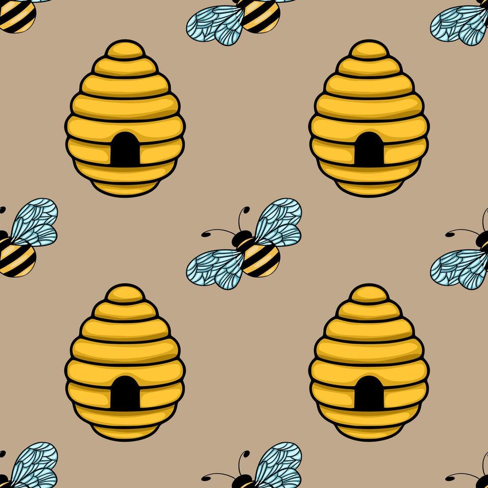 Bee and hive pattern illustration vector