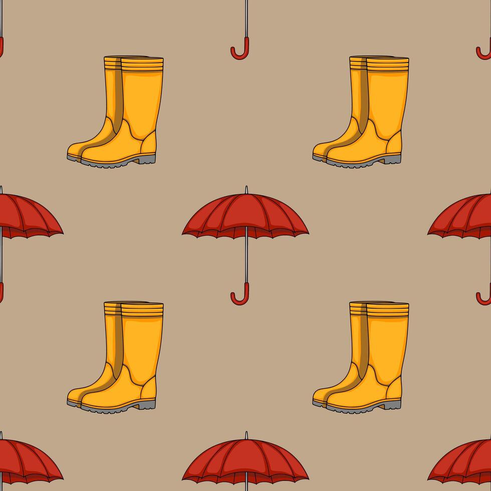 yellow rain boots and red umbrellas vector