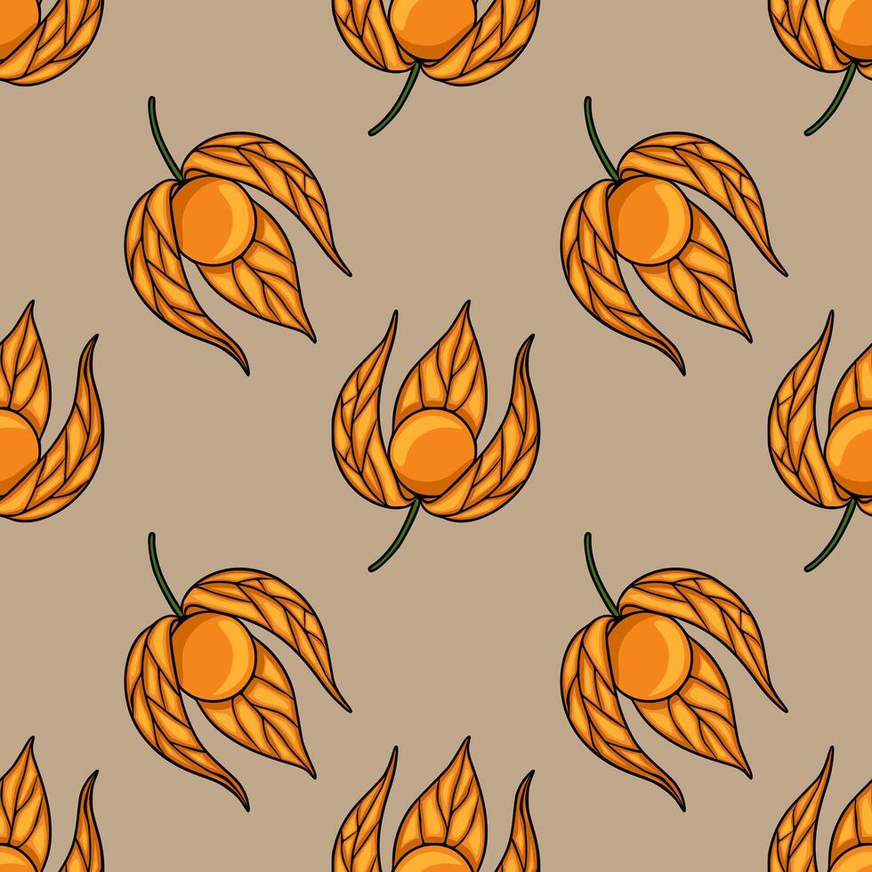 Pattern of orange leaves and fruits vector