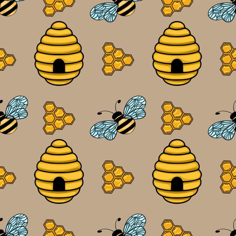 Bee and honeycomb pattern design vector