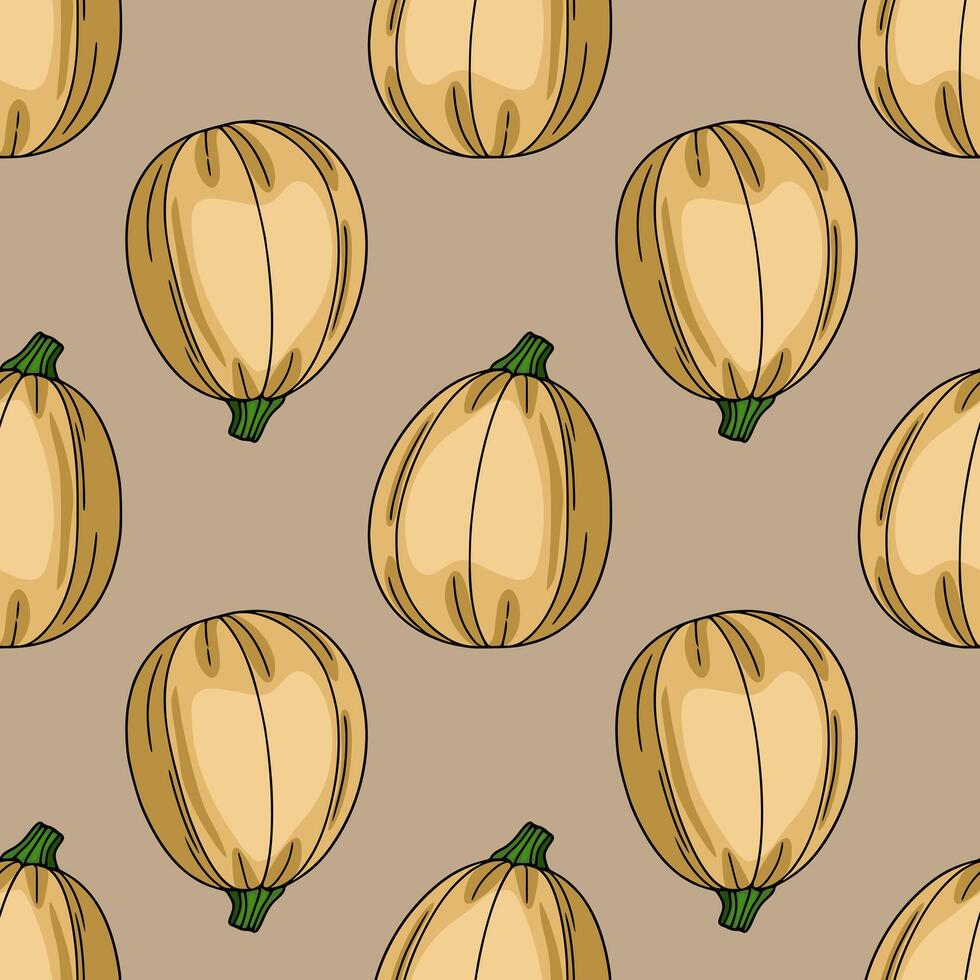 Creamy pumpkin pattern on a brown background vector