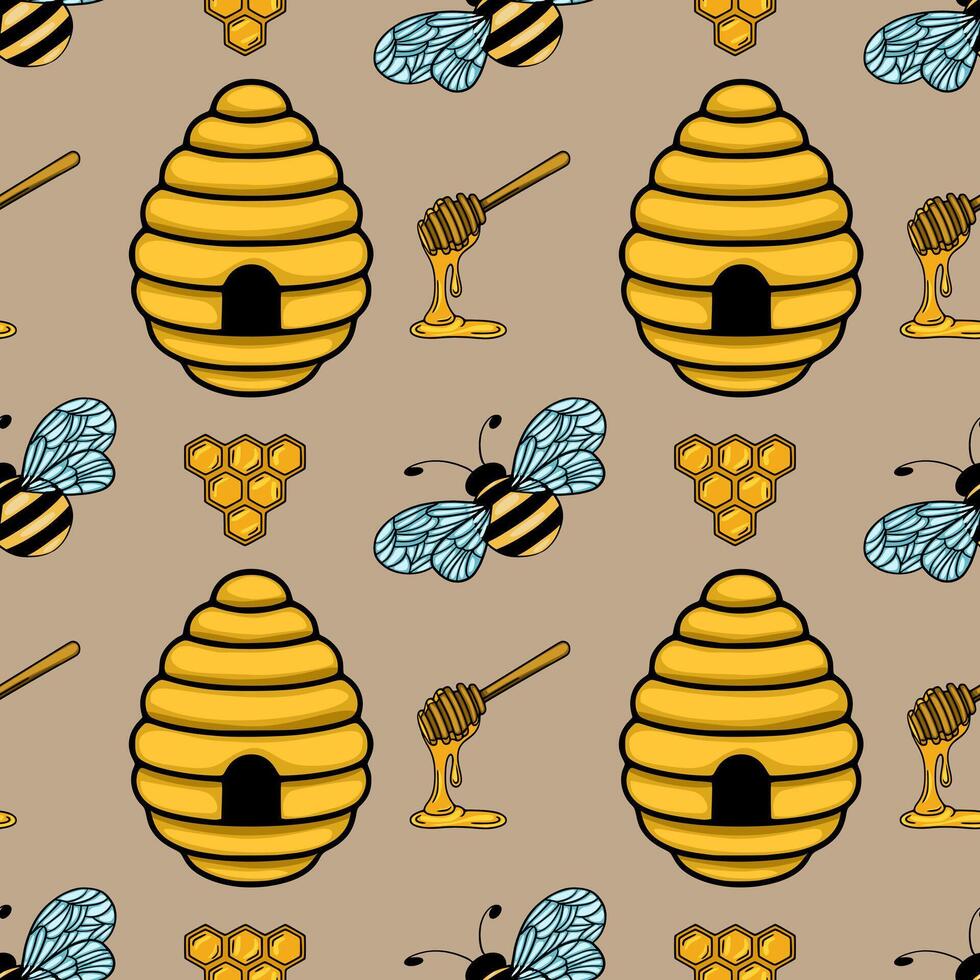Bee and honeycomb pattern illustration vector