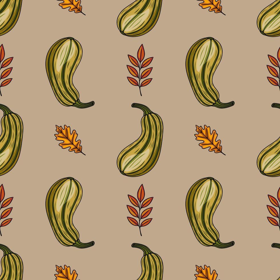 Autumn leaves and gourds pattern design vector