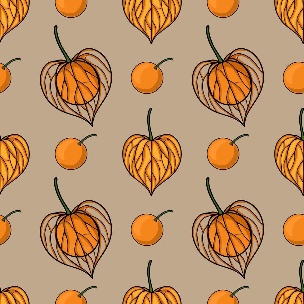 Pattern of leaves and oranges on beige vector