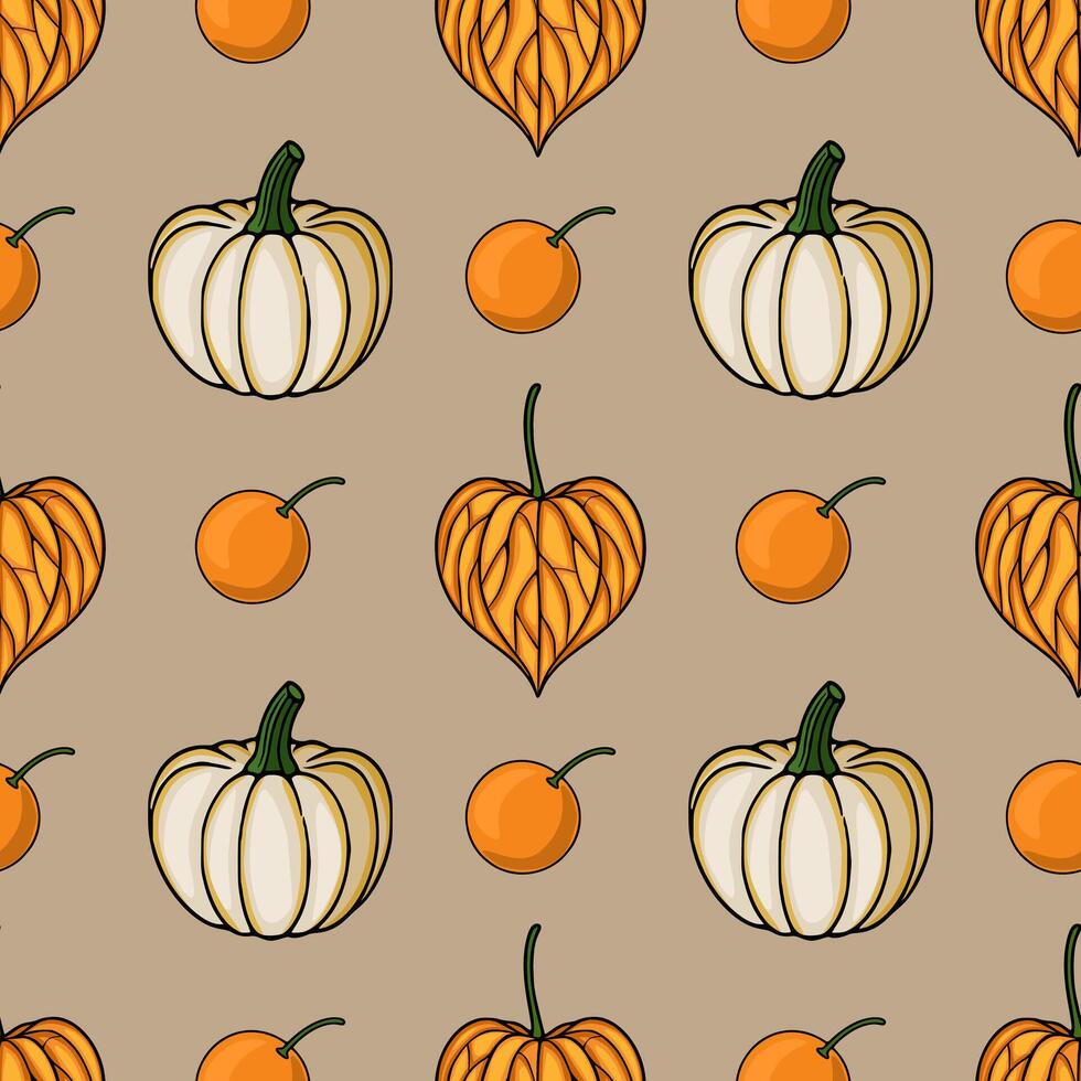 Pattern of pumpkins and oranges vector