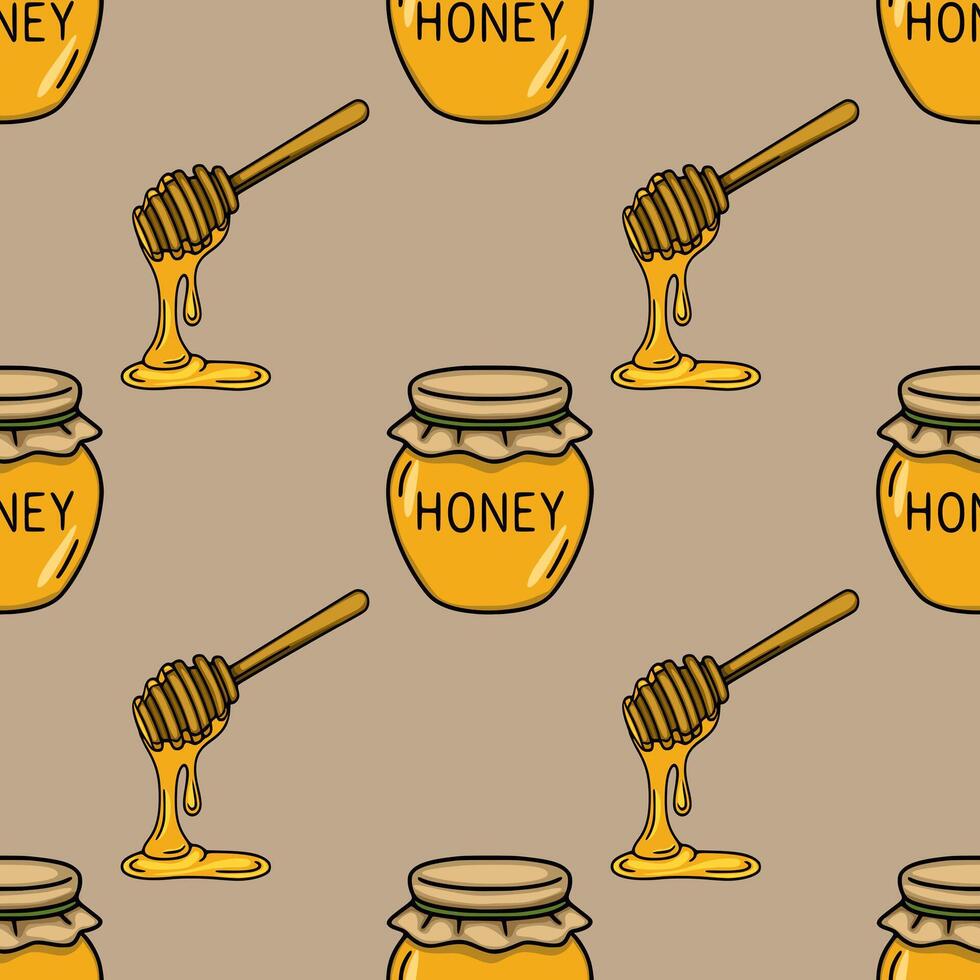 Honey jars and dipper pattern design vector