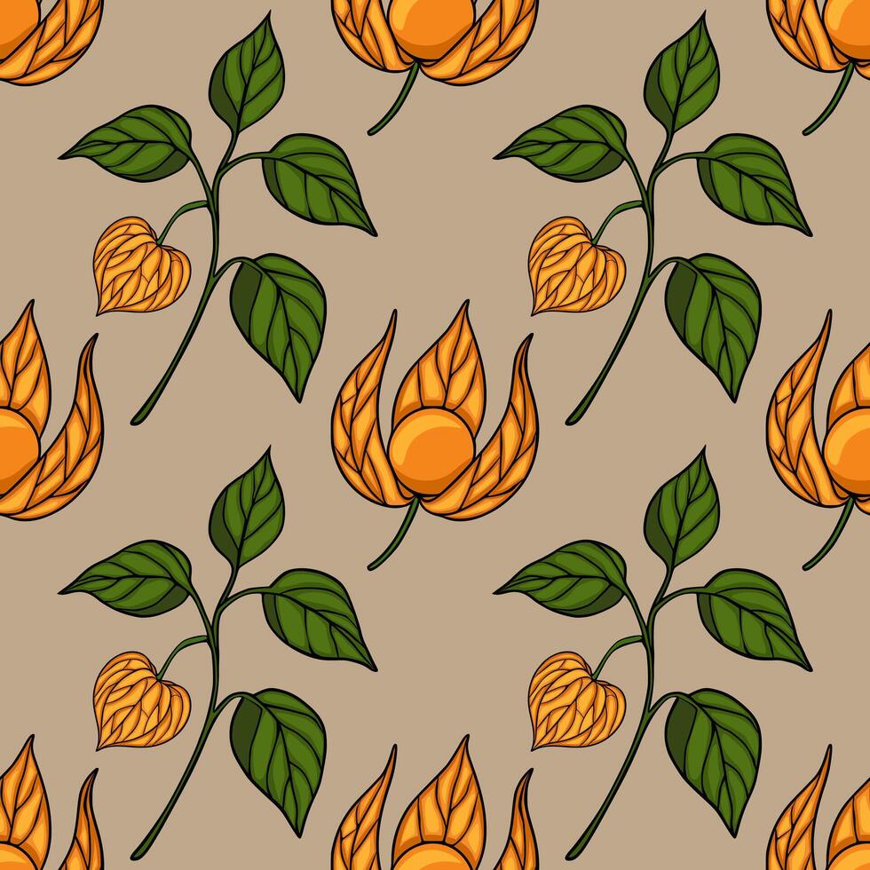 Floral pattern with orange flowers and leaves vector