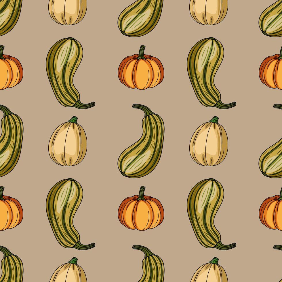 Colorful pumpkin and squash pattern design vector