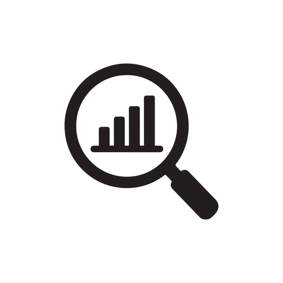 Analytics Search Icon with Bar Chart in Magnifying Glass vector