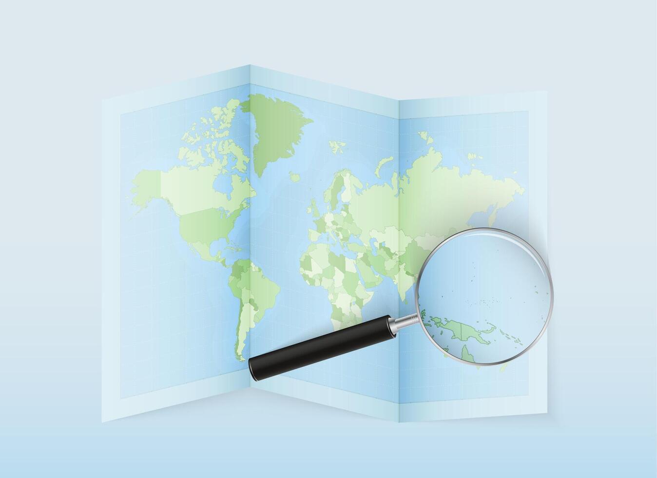 Map and magnifying glass on white background vector
