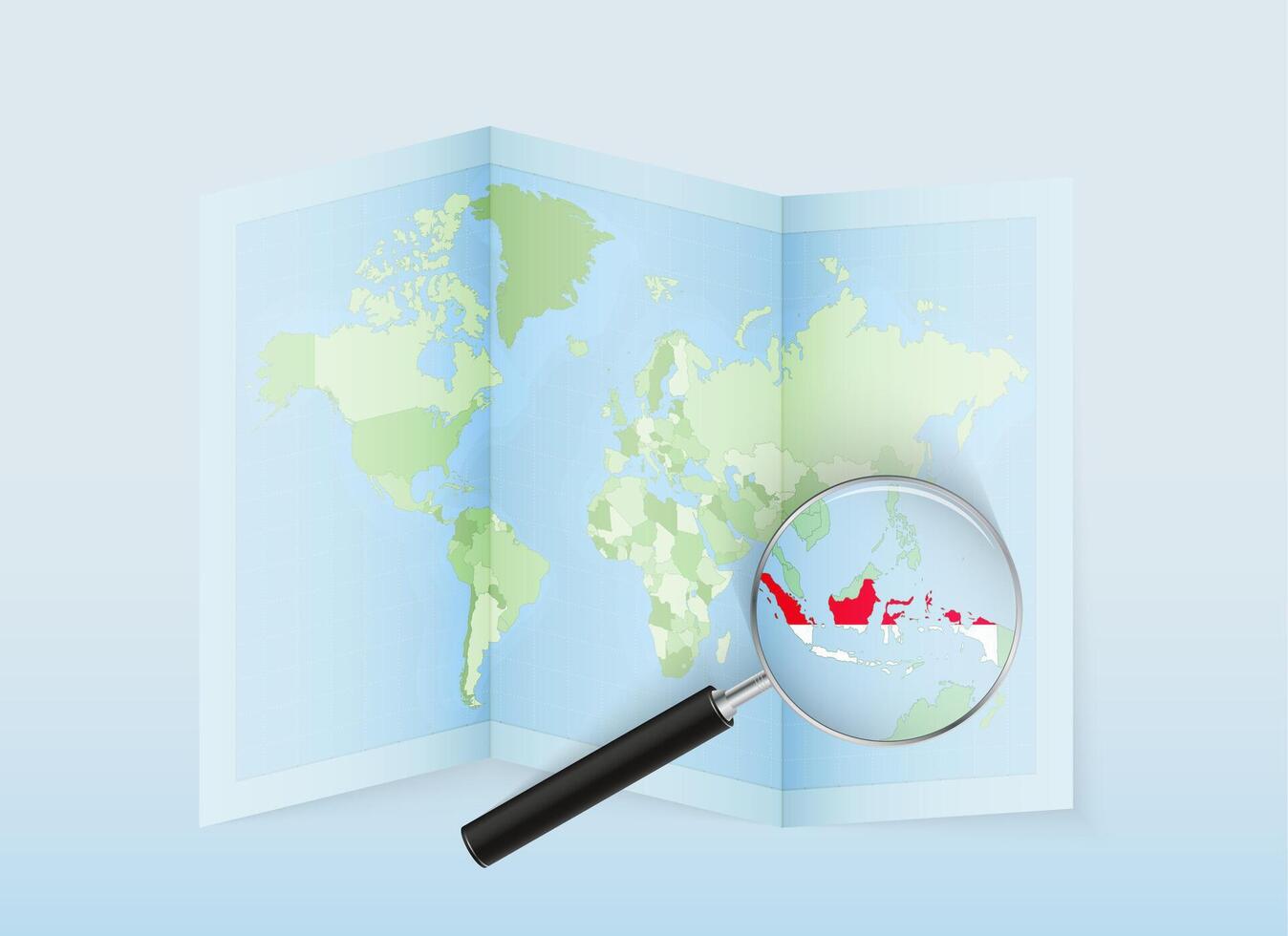 Map with magnifying glass on Indonesia vector
