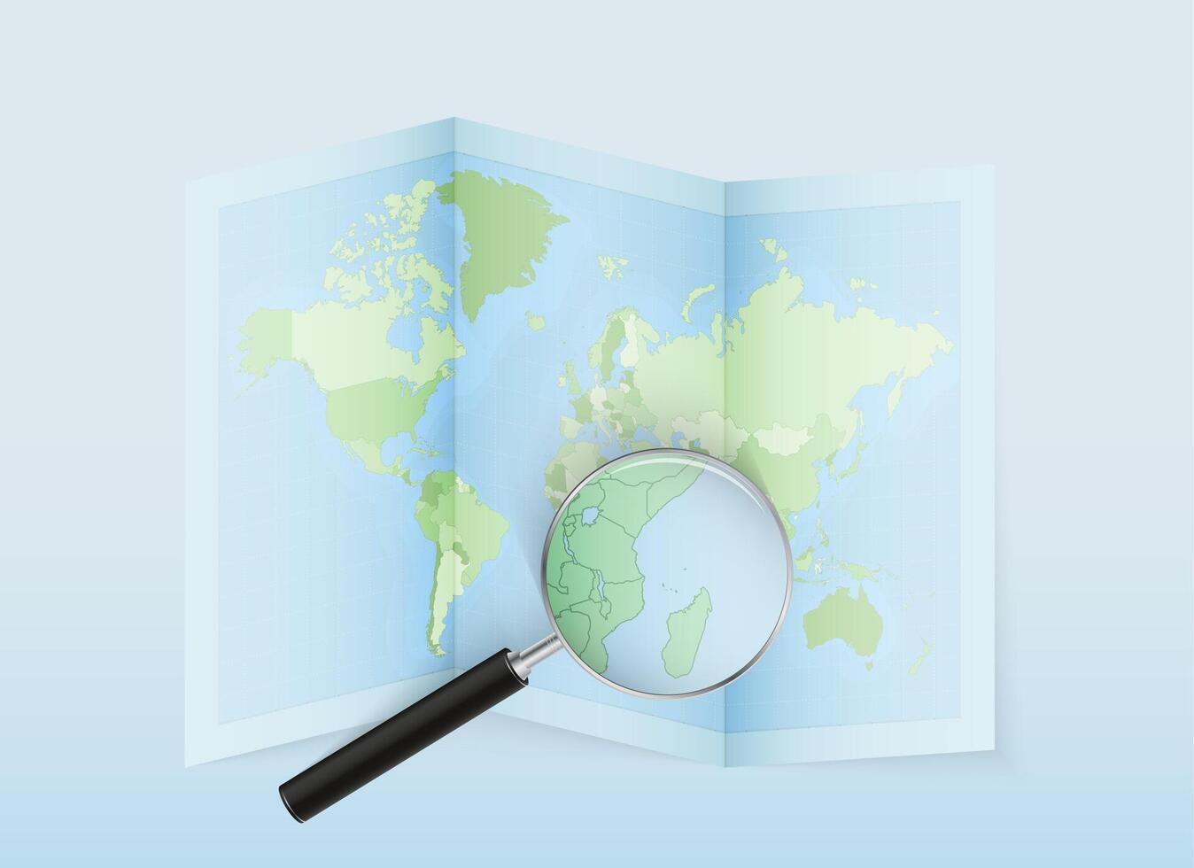 World map with magnifying glass vector
