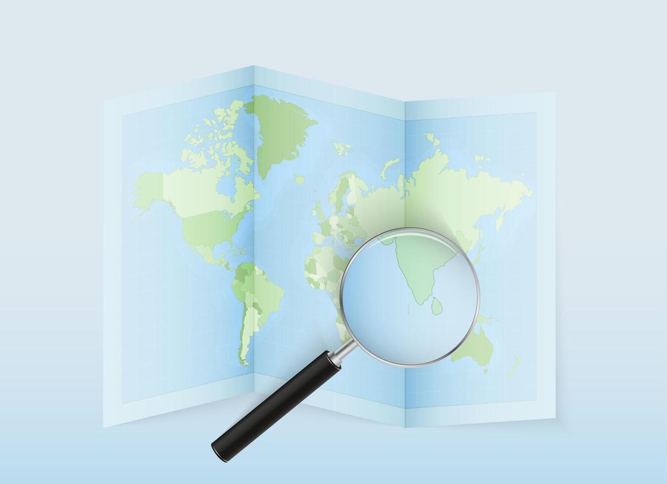 World map with a magnifying glass vector
